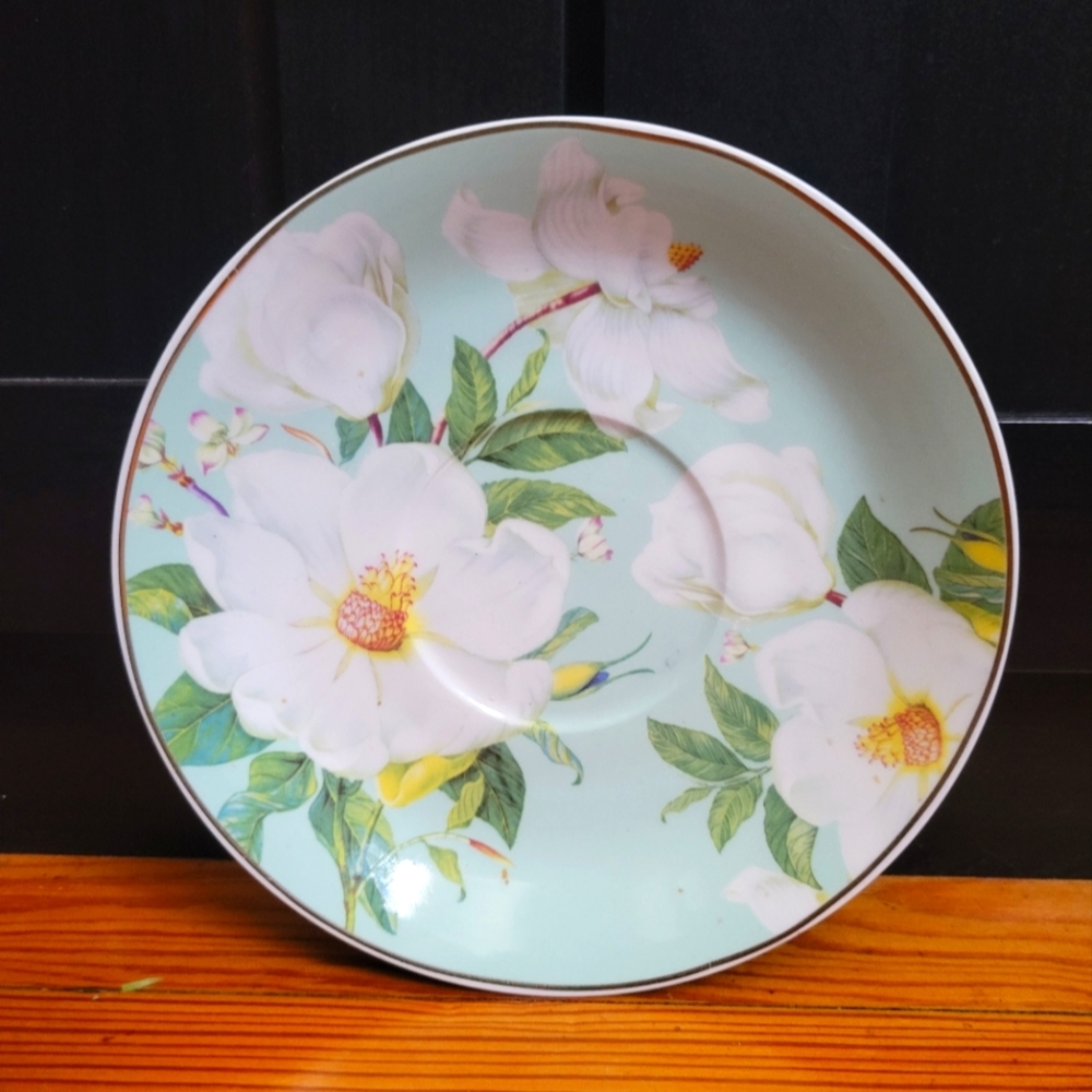Magnolia Bloom Gold Rim Tea Plate Floral Grace Teaware Bone China 6"